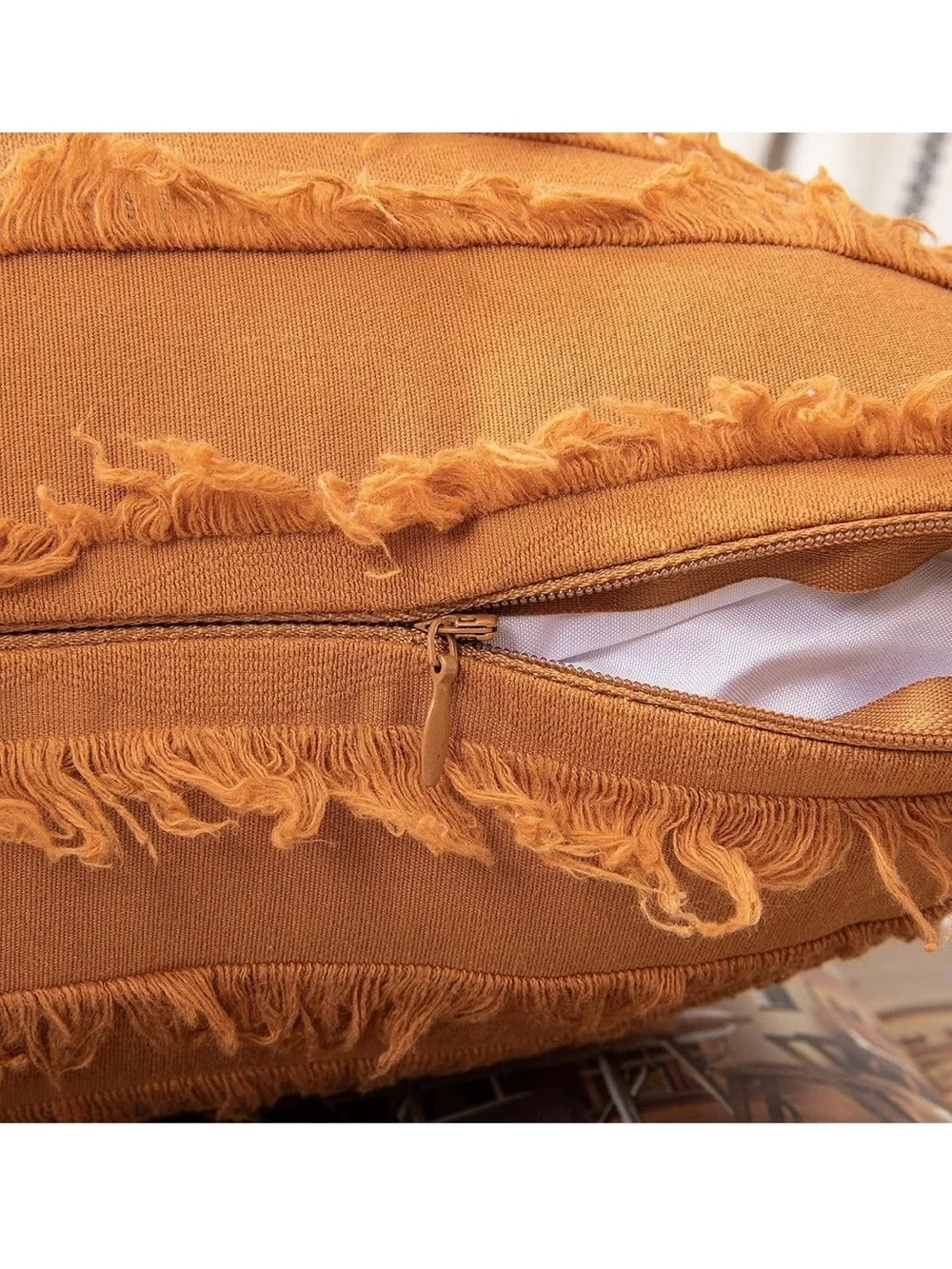 Fringed Rust Throw Pillow Cover Set of 2 - Boho Accent Cushions